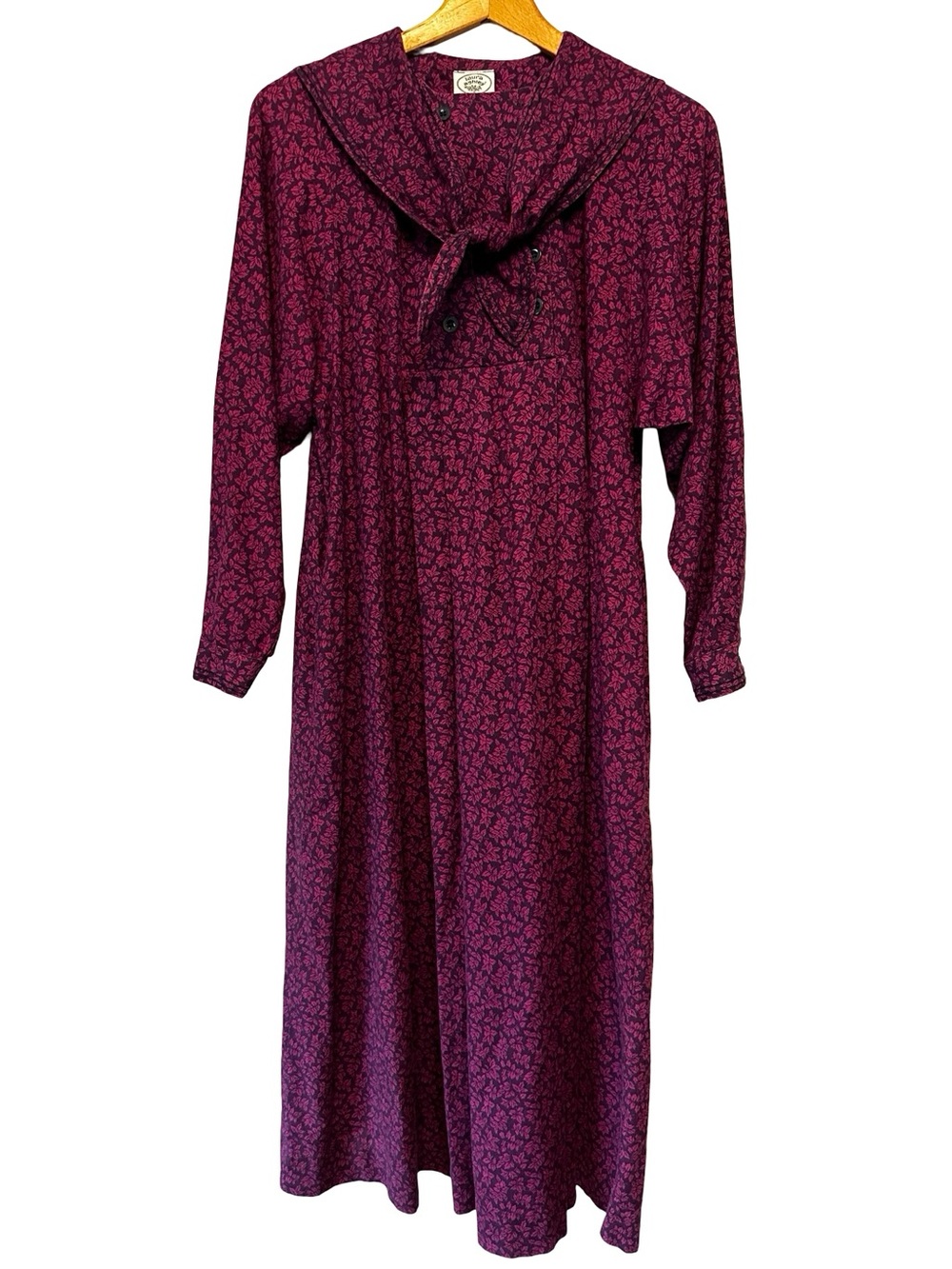 VTG 80s Laura Ashley Purple Floral Sailor Collar Midi Dress SZ 10 Wool Cotton